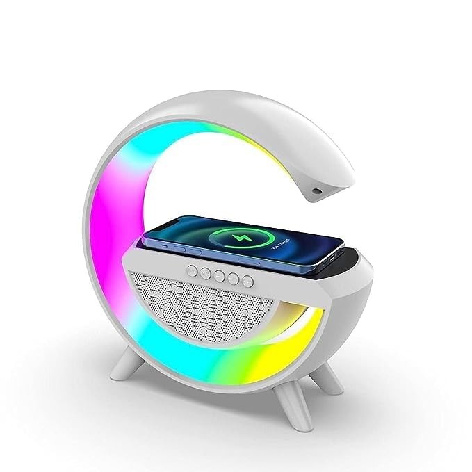 G-Shape LED Lamp - 3 in 1 Multi-Function Bluetooth Speaker with Wireless Fast Charging | RGB Light Table Lamp Wireless Charger for Home Decoration, Bedroom & Gaming Room